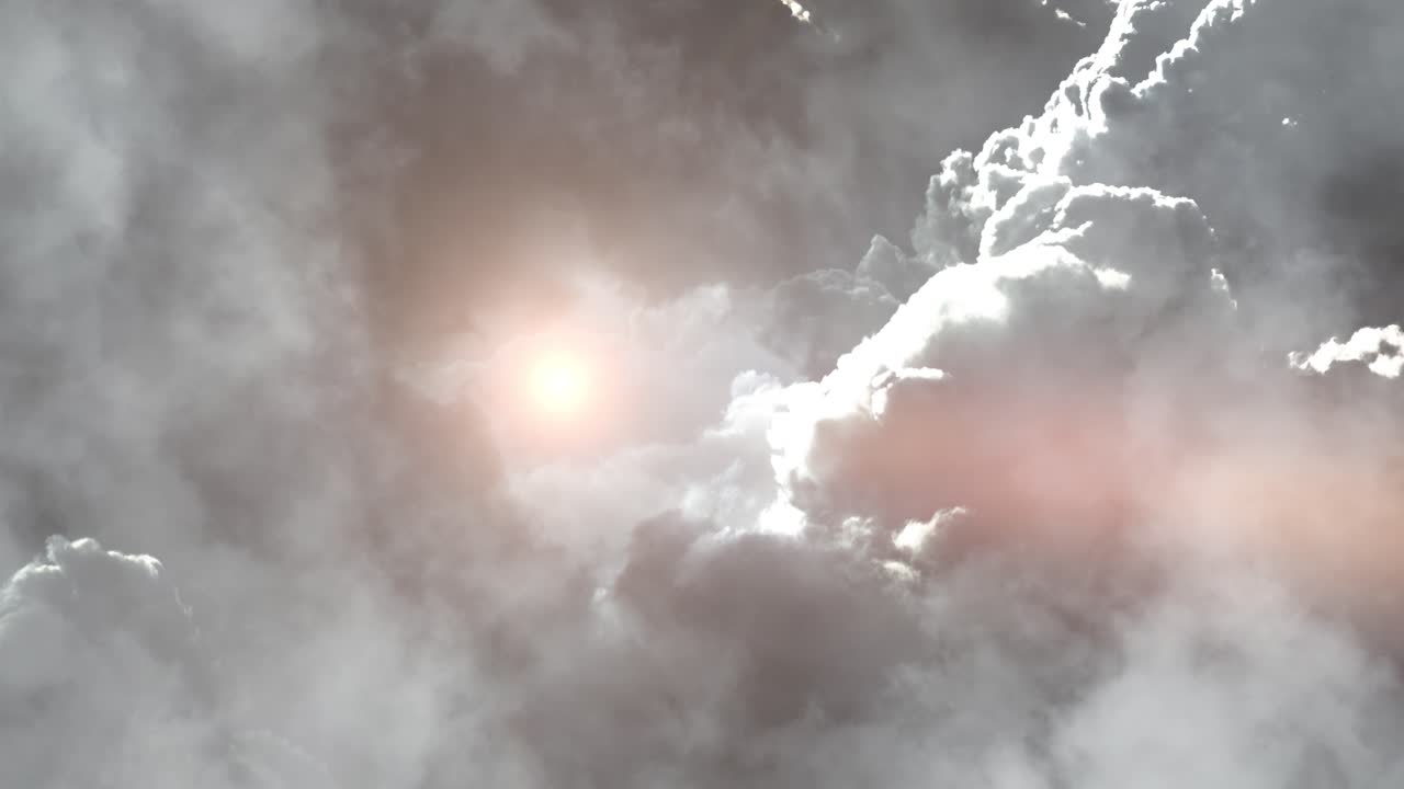 punto de vista del sol en una espesa nube en el cielo azul