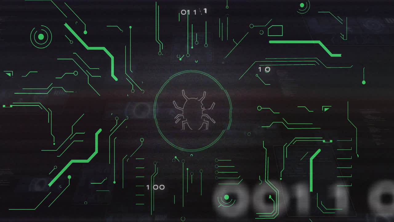 Animation of data processing over bug icon