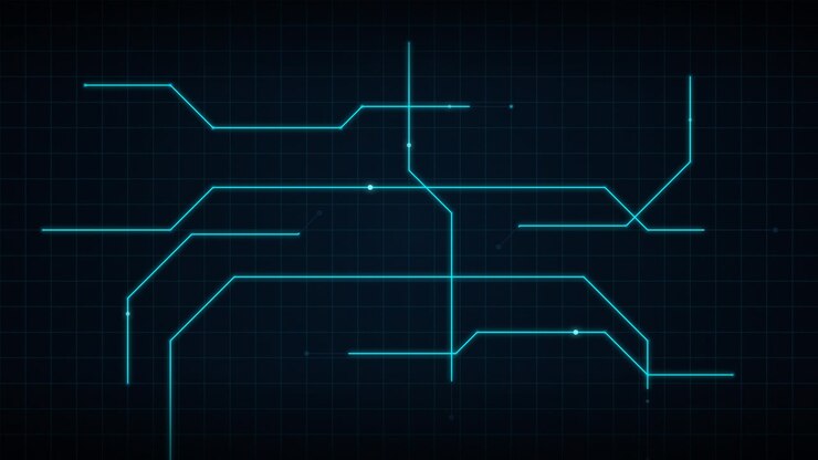 Digital Circuit Board Animation with Glowing Data Lines