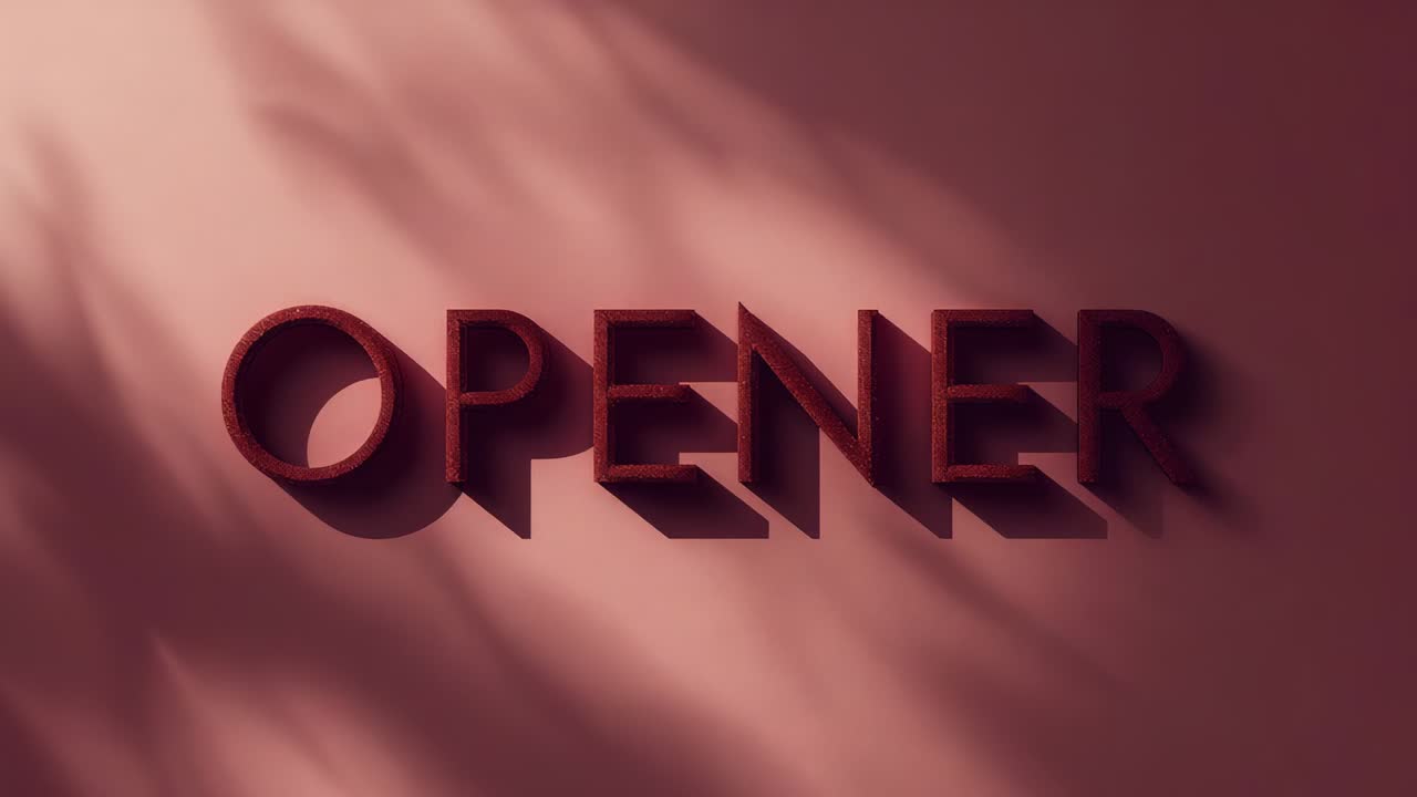 Moving studio light sweeping diagonal shadows across pink wall, highlighting maroon OPENER letters