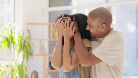 Eyes,-cover-and-surprise-with-couple-in-living