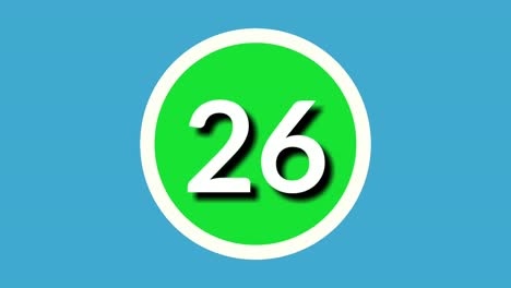 Number-twenty-six-26-sign-symbol-animation-motion-graphics-on-green-sphere-on-blue-background,4k-cartoon-video-number-for-video-elements