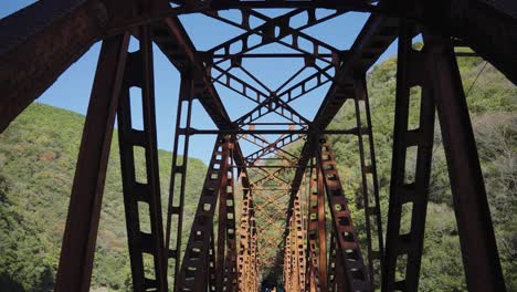 iron structure of old abandoned railway bridge on the fukuchiyama line, hyogo