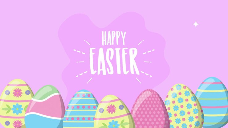 happy easter animated card with eggs painted and lettering