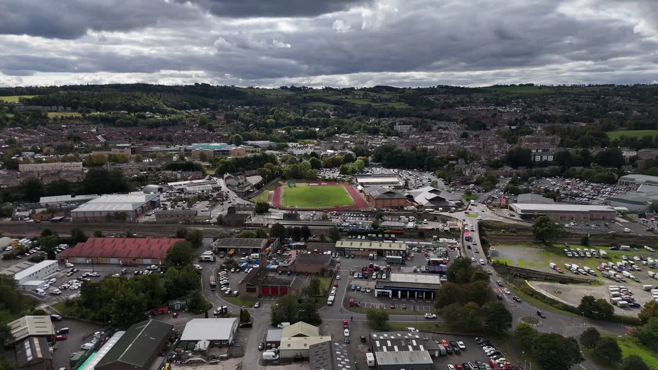 Aerial drone view bridge Hexham north east england northumberland market town city british uk Tynedale countryside