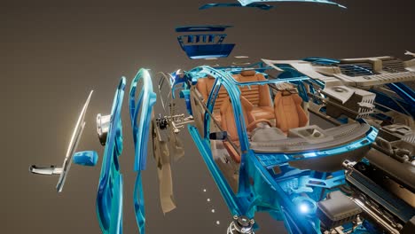 coche desmontado con partes visibles