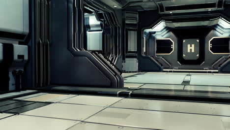 futuristic interior of spaceship corridor with light