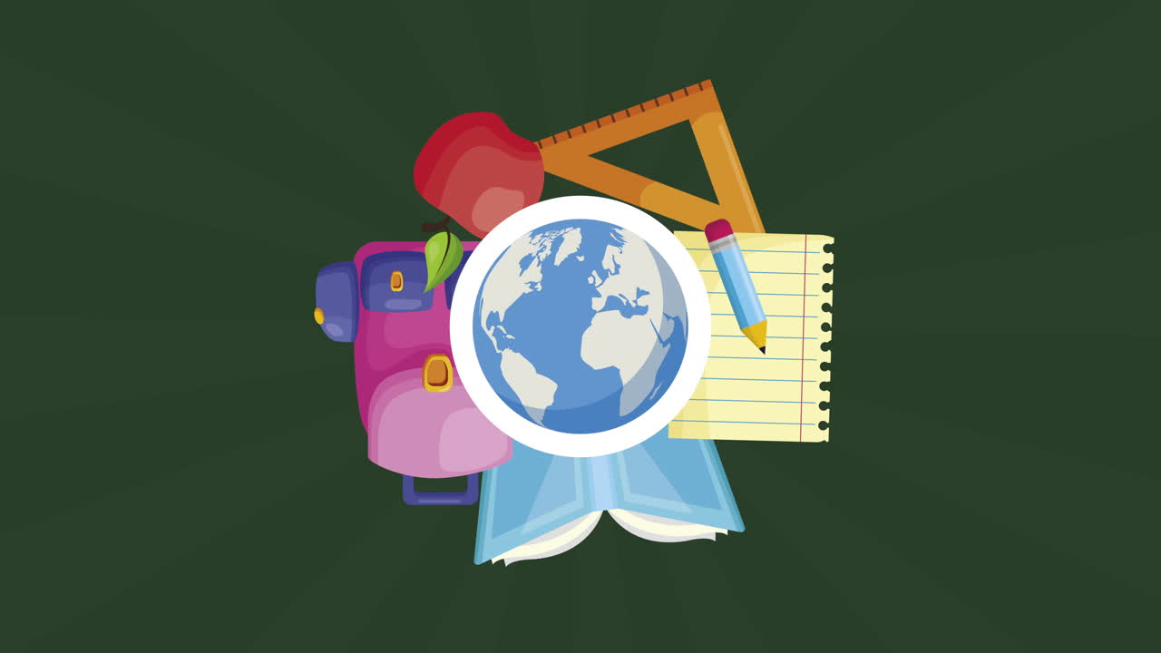 back to school world planet and supplies animation