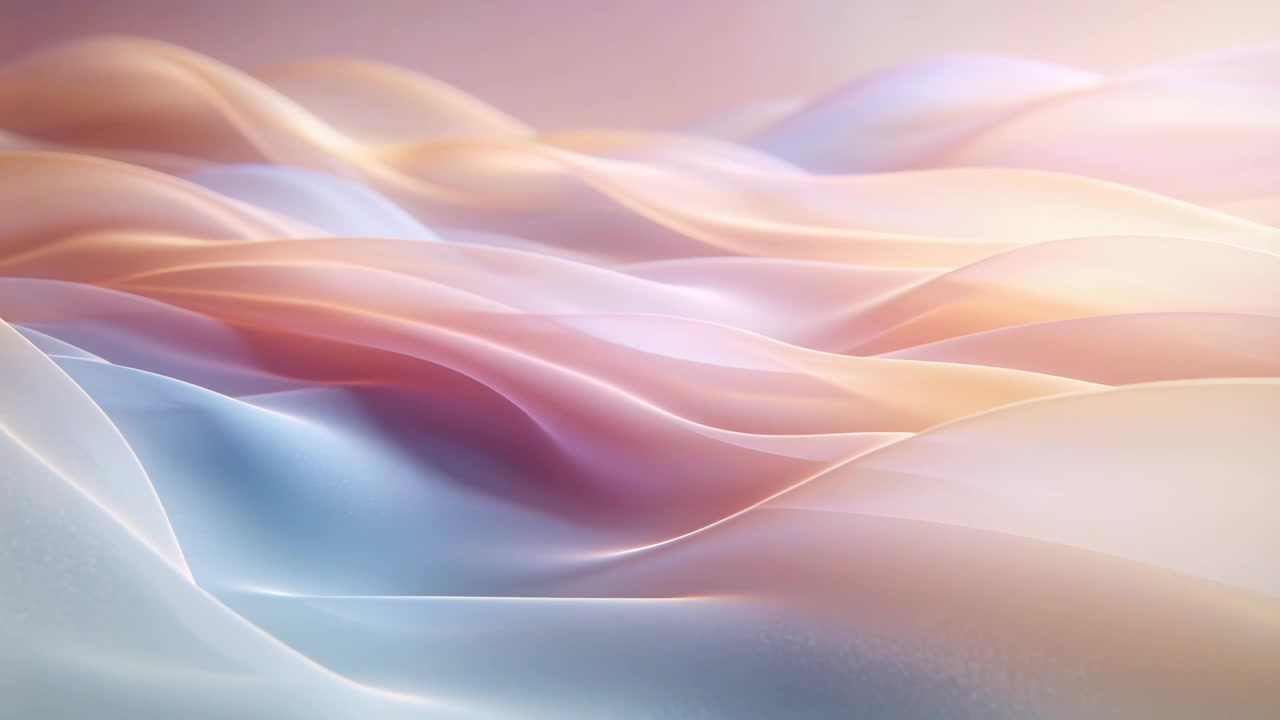 Shifting silky folds driven by gentle light, flowing across abstract space, revealing crests