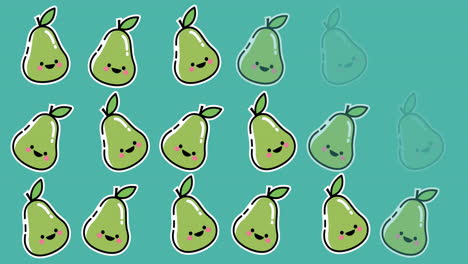 animation of happy pears icons on green background