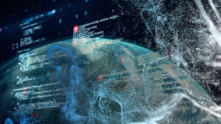 Animation of white spots over globe and data processing