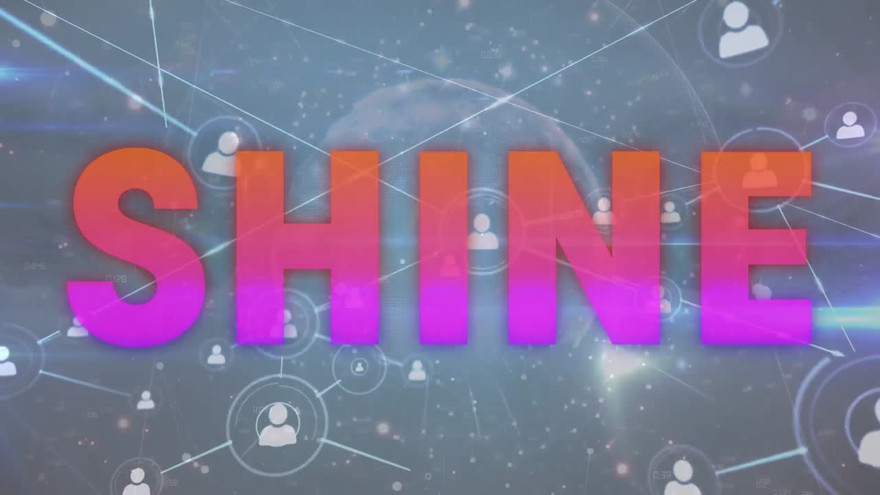 데이터 처리의 애니메이션은 빛나는 텍스트와 글로브를 통해 이루어집니다.