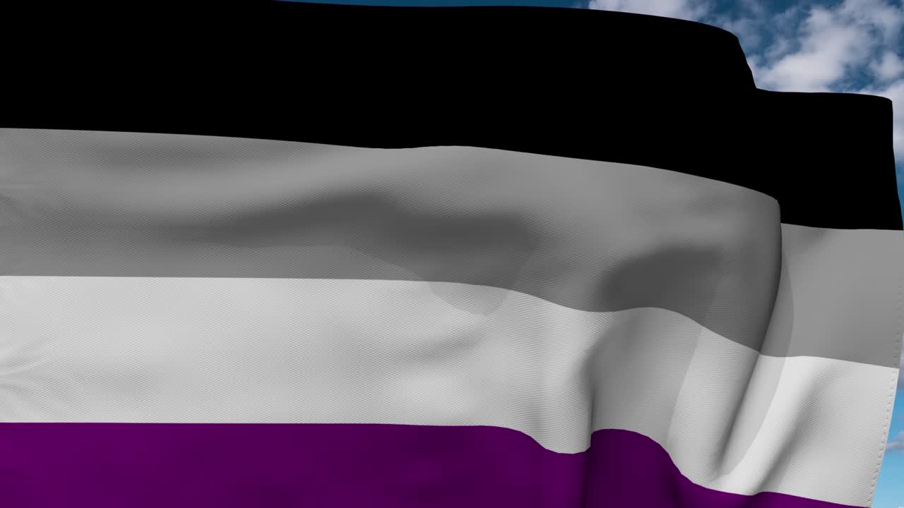 bandera del orgullo asexual - primer plano, ondeando al viento