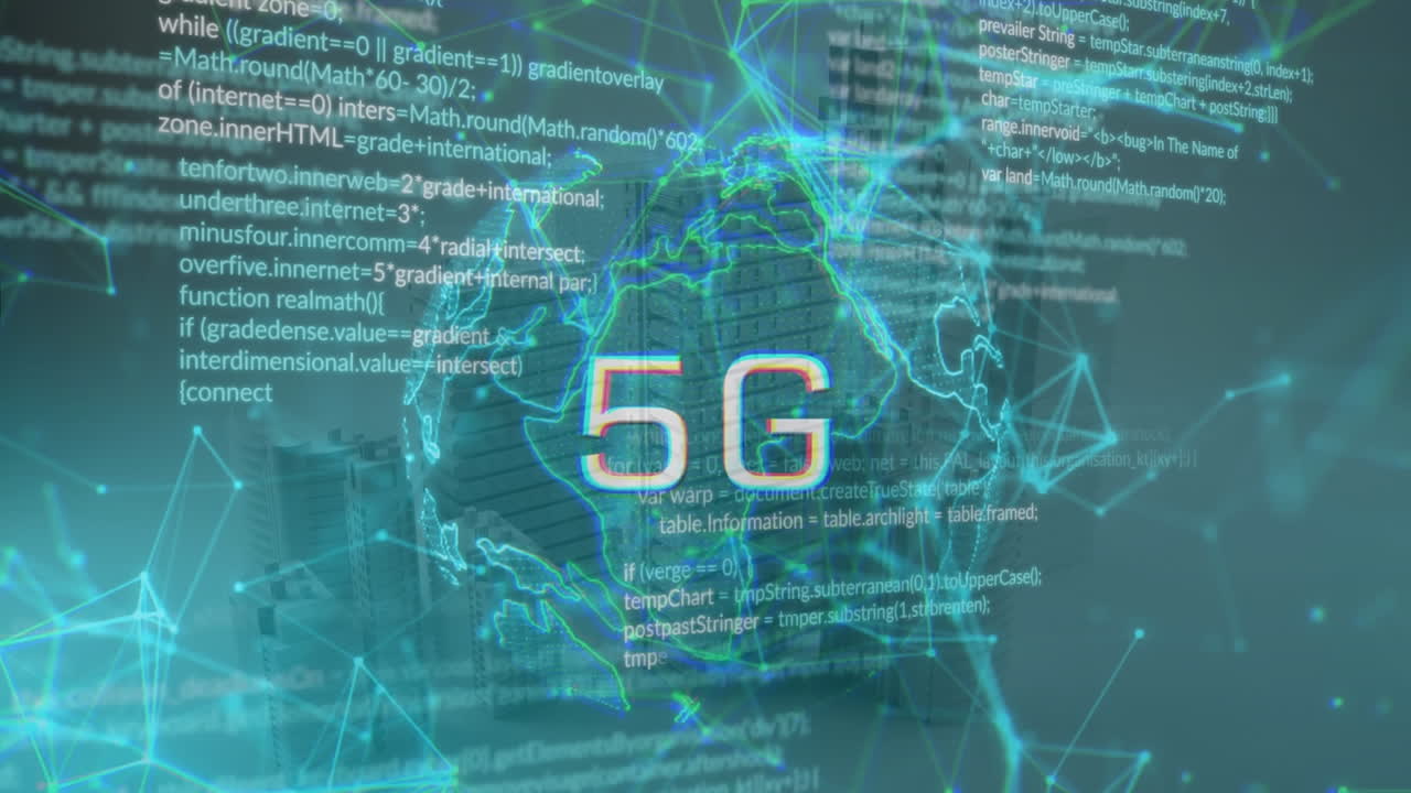 animación del procesamiento de datos y la red de conexiones sobre el paisaje urbano