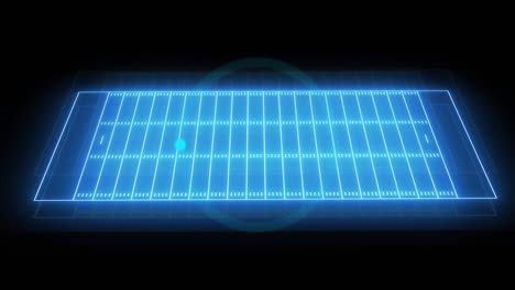 animation of neon blue sports field and blue scope scanning