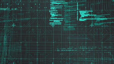animación del procesamiento de datos sobre circuito integrado en espacio verde y negro