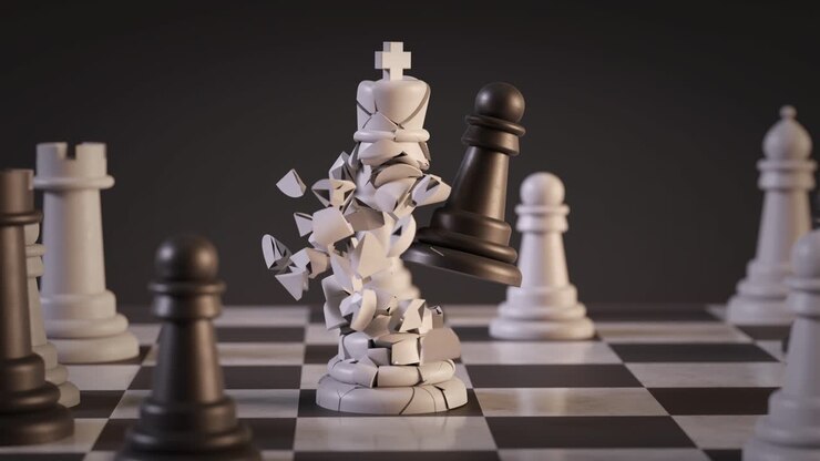 Chess Pieces Exploding in Dramatic Action