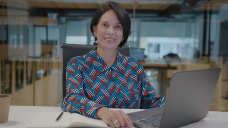 portrait of smiling mature businesswoman at office desk