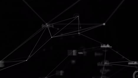 animation of network of connections with glowing spots and data processing