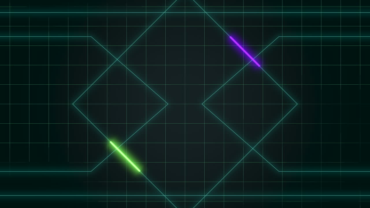 웹 사이트 및 앱의 눈에 띄는 배경으로 네온 선으로 미래의 검은색과 녹색 그리드
