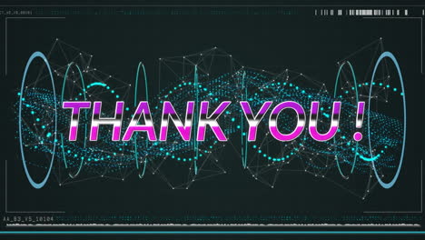 animación de texto de agradecimiento a través de interfaz digital y red de conexiones