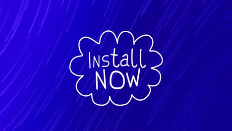 animación de instalar ahora texto sobre nube y senderos de luz fondo azul.
