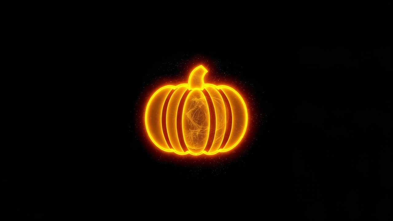 Animating glowing pumpkin outline forming in void after faint curve glow revealing ember contour
