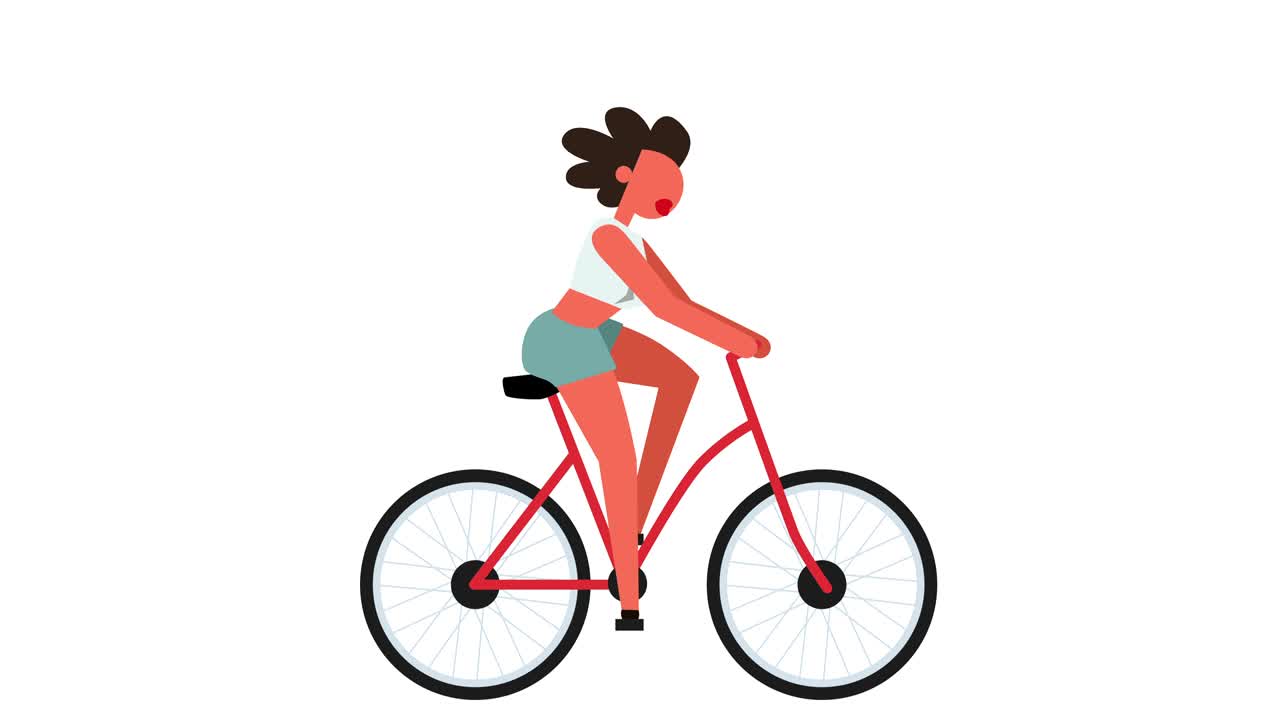 Stick Figure Pictogram Color Woman Girl Character Bike Rider Cycling Cartoon Animation