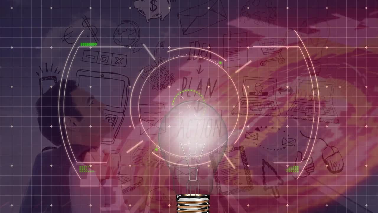 비즈니스 아이콘과 코카시안 사업가에 대한 범위 스캐닝의 애니메이션