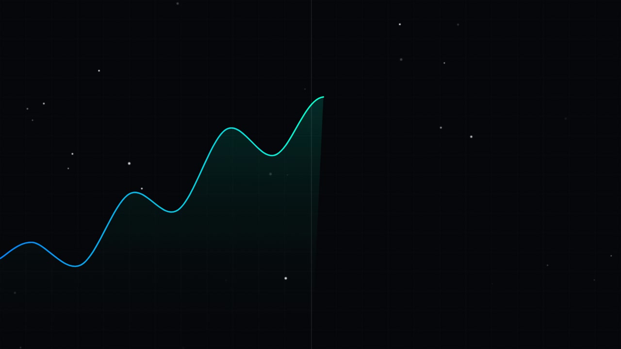 Animated Blue Wave Line Graph Rising on Dark Background
