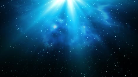 4k heavenly blue light and descending particles dark loop background.