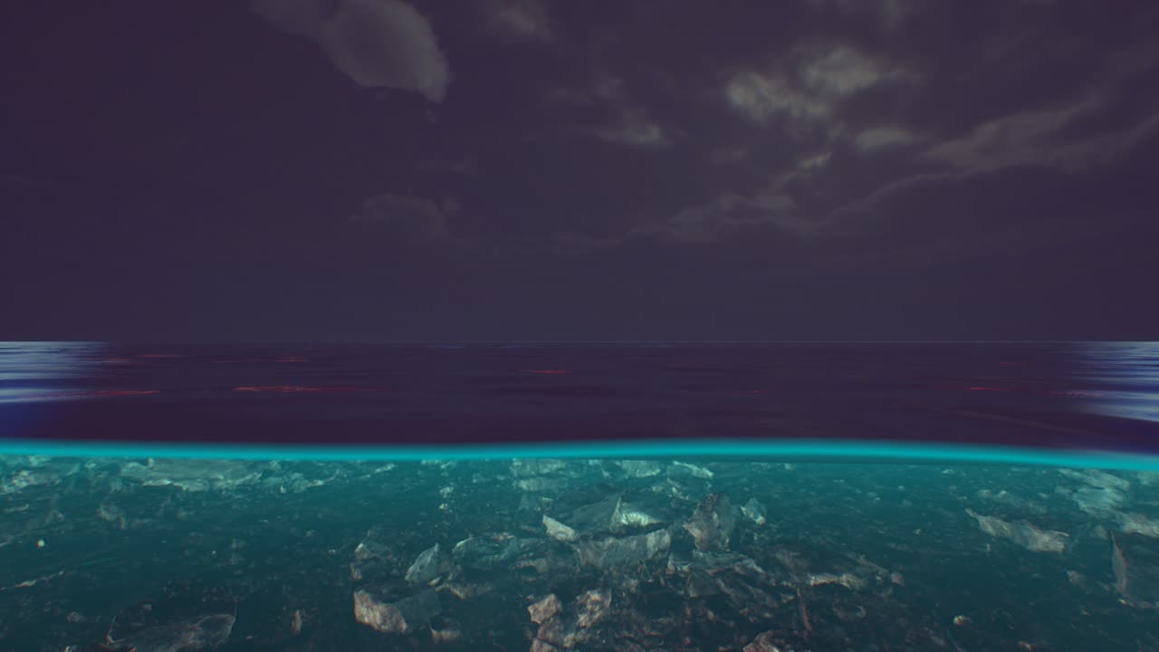 vista dividida sobre y bajo el agua en el mar del caribe con nubes