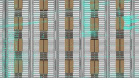 animación del procesamiento de datos sobre cajas de cartón en cintas transportadoras