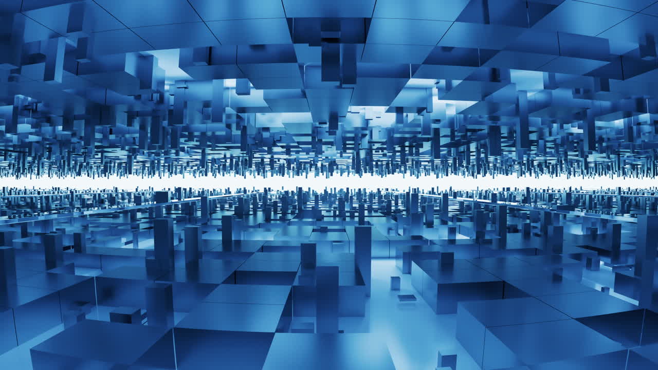 cubos digitales con fondo del ciberespacio, renderización en 3d.