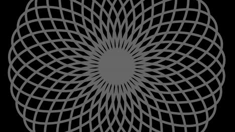 graphic drawing in black and white with stroboscopic and hypnotic effect, while it rotates clockwise and increases in size.