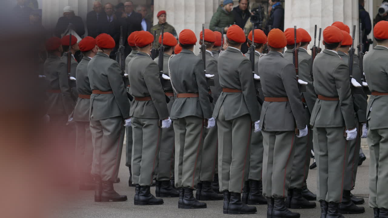Soldiers in formation during a military ceremony or parade