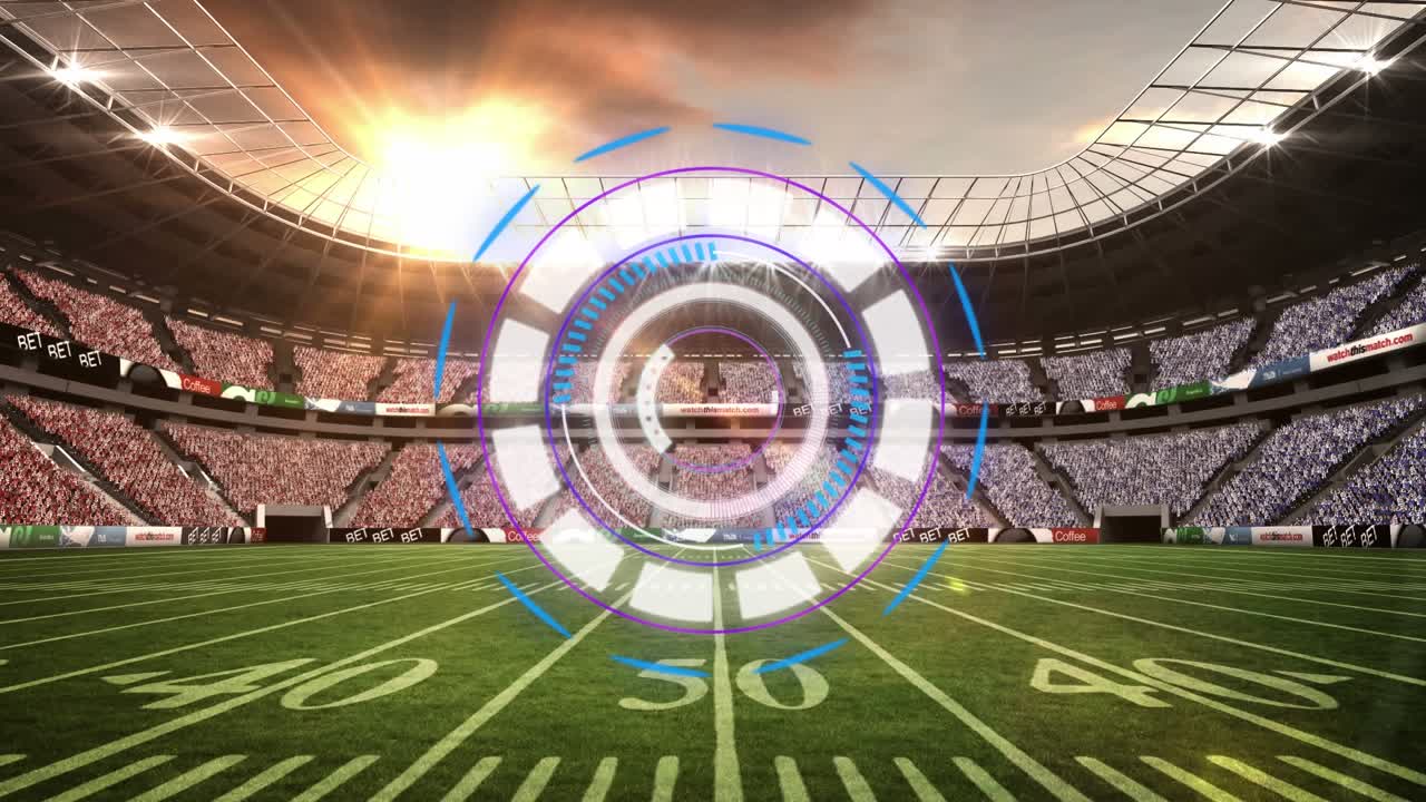 Animation of unk scope scanning over male rugby players at stadium