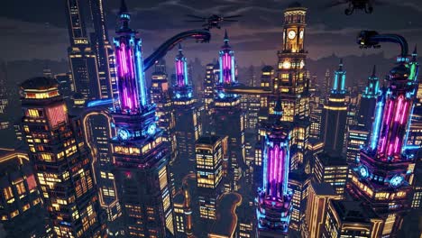 futuristic night city aerial view