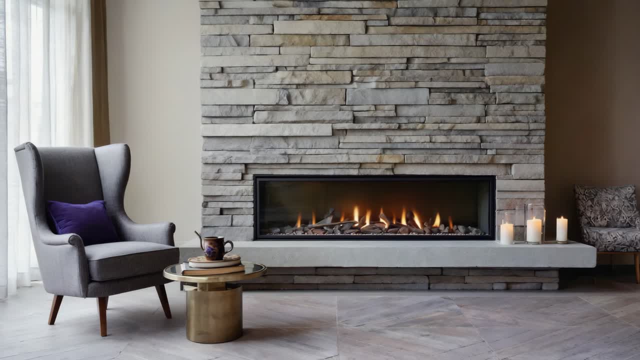 Elegant Living Room with Fireplace and Comfortable Armchair