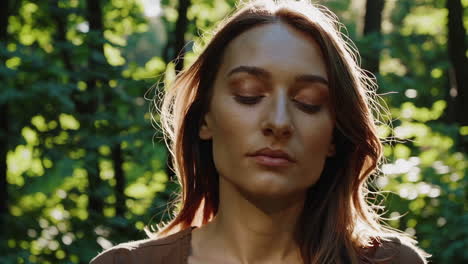 woman in forest, peaceful moment