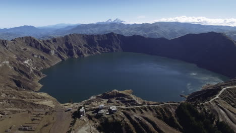 quilotoa lake aereal view,  in the meadle of he ecuaorian andes elevation: 3,914 mprominence: 155 mlast eruption: 1280