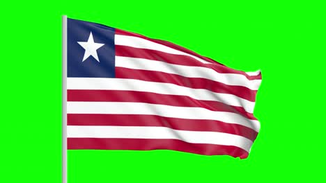 national flag of liberia waving in the wind on green screen with alpha matte