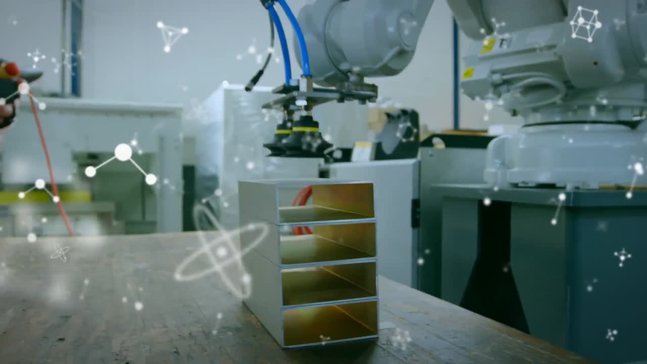 animación de moléculas blancas sobre el robot