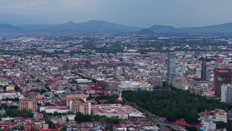 drone footage with a telephoto lens, showing historic downtown of mexico city