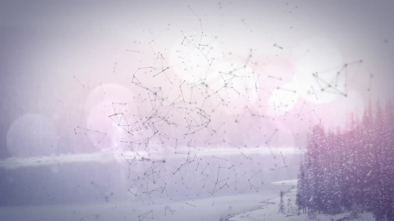 Animation of network of connections moving over cold winter landscape