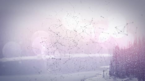 Animation-of-network-of-connections-moving-over-cold-winter-landscape