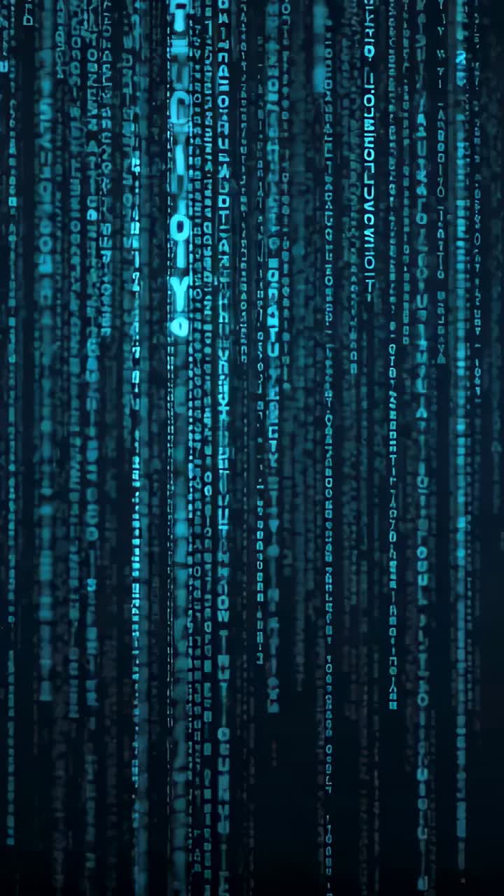 Vertical video: Starting faint cyan columns growing brighter on dark backdrop, code streams pulsing