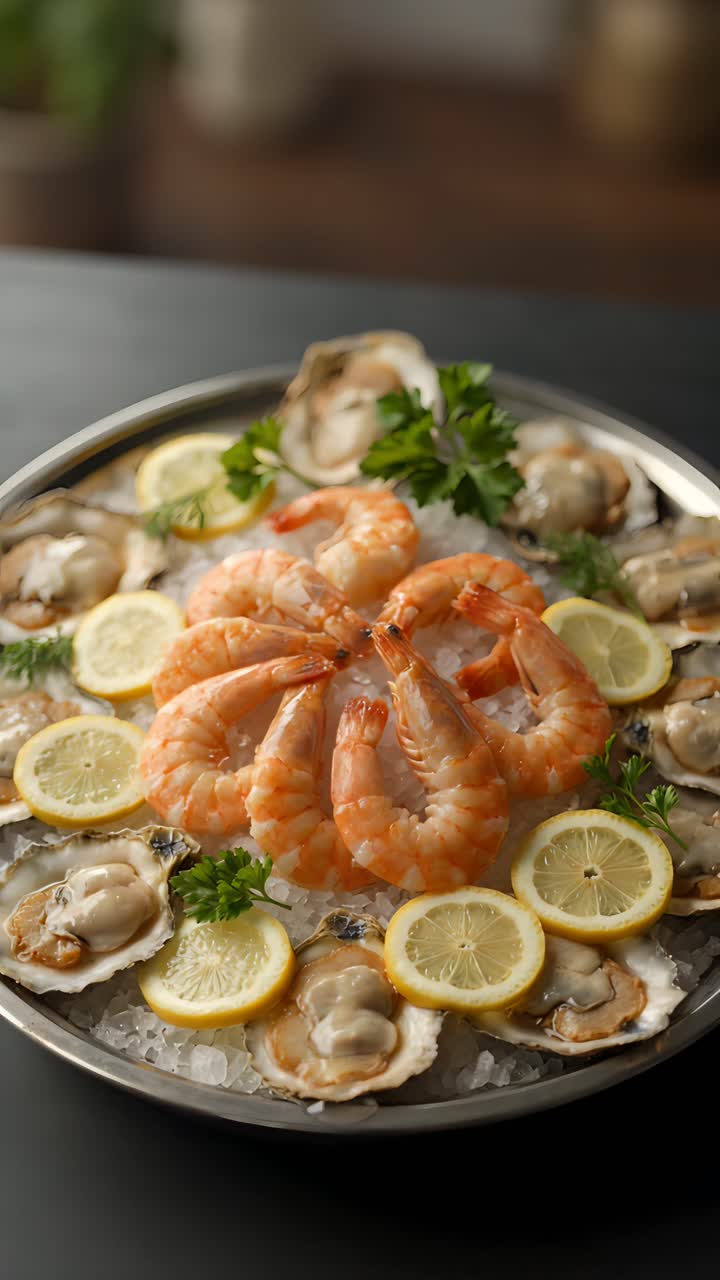 Delicious Seafood on Blurred Background 4K