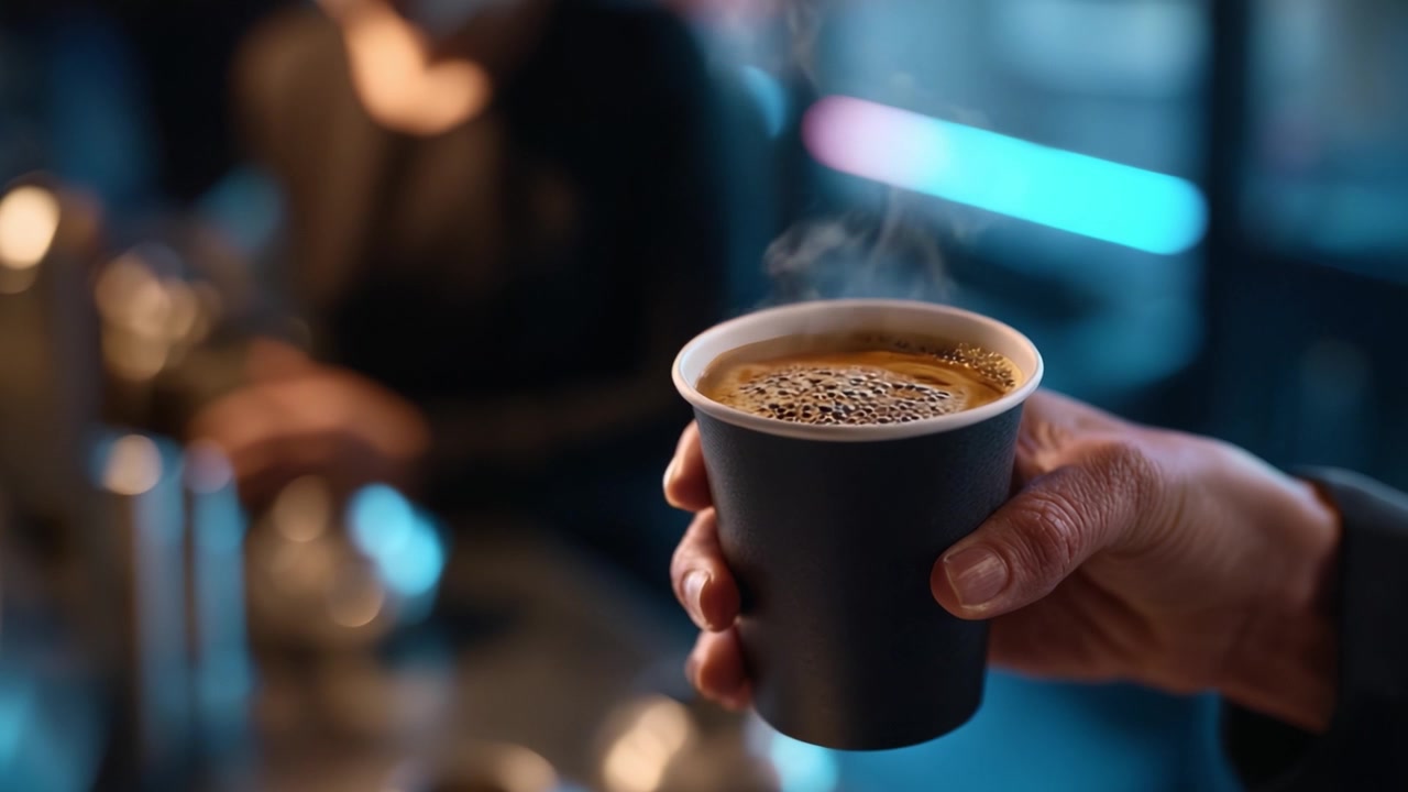 Una tazza di caffè calda: cattura l'essenza di comfort e relax in un'accogliente atmosfera da caffè, perfetta per godersi momenti di pace e contemplazione.