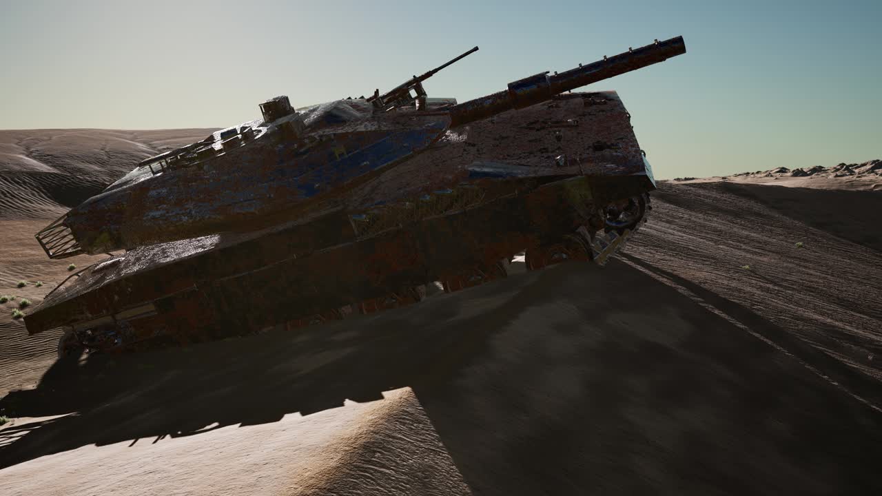 Vecchio carro armato arrugginito nel deserto